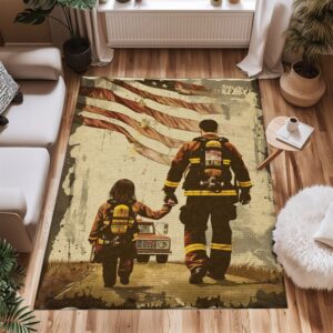 Shared Passion: Custom Firefighter Rugs for Father-Daughter Quality Time, Firefighter Rugs for Living Room Bedroom, Firefighter Rectangular Rugs Full Size FR118