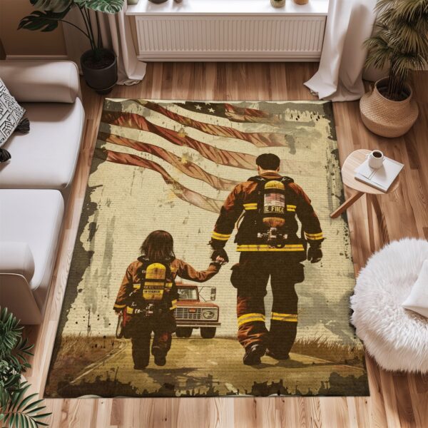 Shared Passion: Custom Firefighter Rugs for Father-Daughter Quality Time, Firefighter Rugs for Living Room Bedroom, Firefighter Rectangular Rugs Full Size FR118
