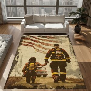 Shared Passion: Custom Firefighter Rugs for Father-Daughter Quality Time, Firefighter Rugs for Living Room Bedroom, Firefighter Rectangular Rugs Full Size FR118