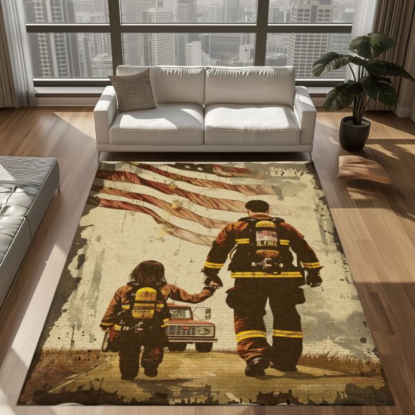 Shared Passion: Custom Firefighter Rugs for Father-Daughter Quality Time, Firefighter Rugs for Living Room Bedroom, Firefighter Rectangular Rugs Full Size FR118