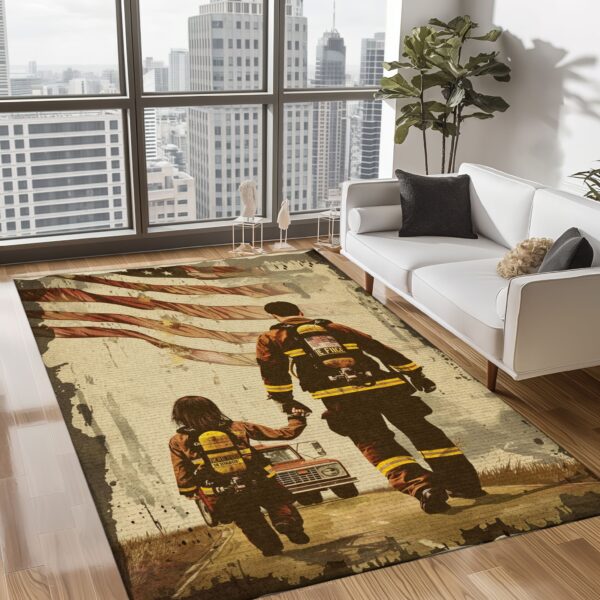 Shared Passion: Custom Firefighter Rugs for Father-Daughter Quality Time, Firefighter Rugs for Living Room Bedroom, Firefighter Rectangular Rugs Full Size FR118