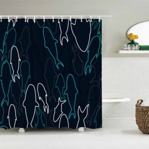 Shark In The Ocean Shower Curtain, Sea Fish Underwater Navy Blue, Home Bathroom Decor