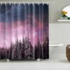 Starry Night In The Forest Shower Curtain, Purple Nature Star Tree Landscape Fabric Bathroom Curtain, Home Bath Decor