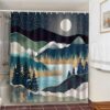 Starry Night In The Mountain Shower Curtain, Blue Nature Forest Landscape Fabric Bathroom Curtain, Home Bath Decor