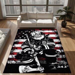 Stars and Stripes Tribute: Personalized America Flag Fire Fighter Area Rug, Firefighter Rugs for Living Room Bedroom, Firefighter Rectangular Rugs Full Size FR151