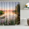 Sunrise By The Lake Shower Curtain, Scenic Morning Landscape Accessories, Bath Curtain