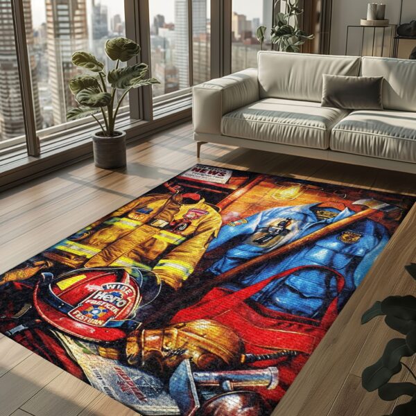 Symbolize Courage with Custom Firefighter's Gear and Memorabilia Area Rug, Firefighter Rugs for Living Room Bedroom, Firefighter Rectangular Rugs Full Size FR137