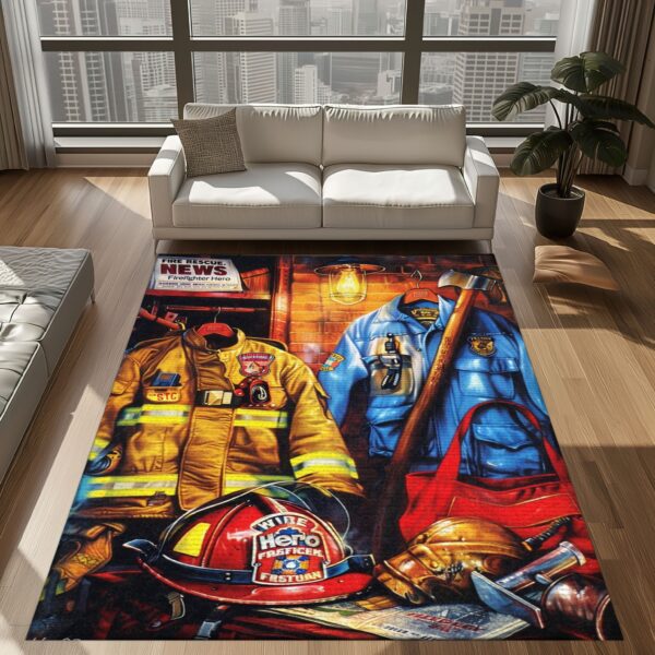 Symbolize Courage with Custom Firefighter's Gear and Memorabilia Area Rug, Firefighter Rugs for Living Room Bedroom, Firefighter Rectangular Rugs Full Size FR137