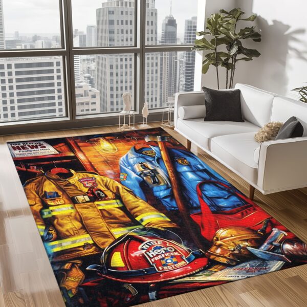 Symbolize Courage with Custom Firefighter's Gear and Memorabilia Area Rug, Firefighter Rugs for Living Room Bedroom, Firefighter Rectangular Rugs Full Size FR137