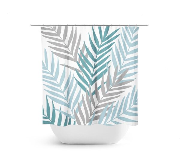 Teal Blue Gray Bathroom, Slate Blue Bathroom Decor, Palm Tree Leaves Shower Curtain, Tropical Bathroom, Gray Guest Bathroom