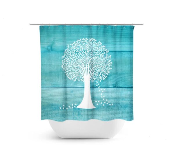 Tree Shower Curtain, Country Bathroom Decor, Teal Shower Curtain, Farmhouse Bathroom, Aqua And White Bath, Aqua Bath Curtain