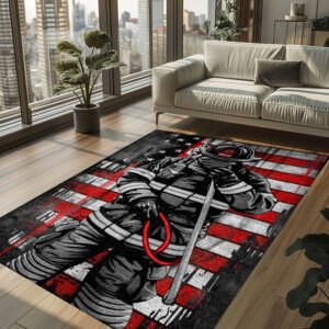 Tribute to Courage: Personalized American Flag Firefighter Carpet, Firefighter Rugs for Living Room Bedroom, Firefighter Rectangular Rugs Full Size FR169