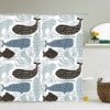 Whales Octopus Shower Curtain, Underwater Marine Mammal Gray Black Whale Graphic Bathroom, Home Bath Decor Accessories