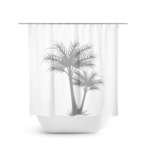 White And Gray Palm Tree Shower Curtain, Tropical Bathroom Decor, Beach House Bath Curtain, Coastal Bathroom, Guest Bathroom Decor