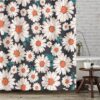 White Daisy Floral Shower Curtain, Flowers Spring Summer Blue Garden