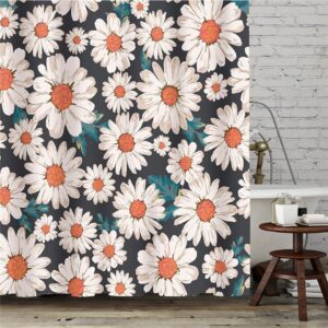 White Daisy Floral Shower Curtain, Flowers Spring Summer Blue Garden