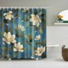White Magnolia Shower Curtain, Floral Flowers Blue Fabric Bathroom Curtain Accessories