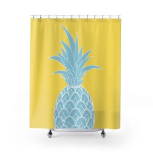 Yellow Turquoise Pineapple Shower Curtain, Modern Bathroom Decor, Shower Curtains