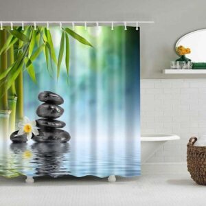 Zen Stones And Bamboo Shower Curtain, Meditation Relaxation Calm Mindfulness, Bath Curtain